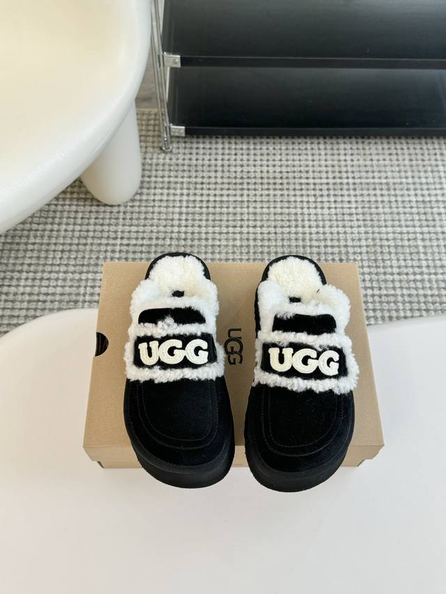 拖鞋 Ugg~Vs秋冬爆款松糕厚底休闲毛鞋系列 松糕厚底毛鞋 一款不会撞衫的鞋子、简约的隔板设计上斑点的大底、鞋面真丝卷毛、秋冬季必备款、无论什么裤子裙子都能驾