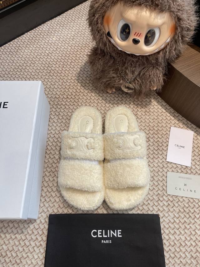 Celine 毛拖鞋 整双鞋子采购Zp开发打造，全部定制材料，独家开模大底，细节全部对版出货，连包装也做到跟正品一样。码数:35-40