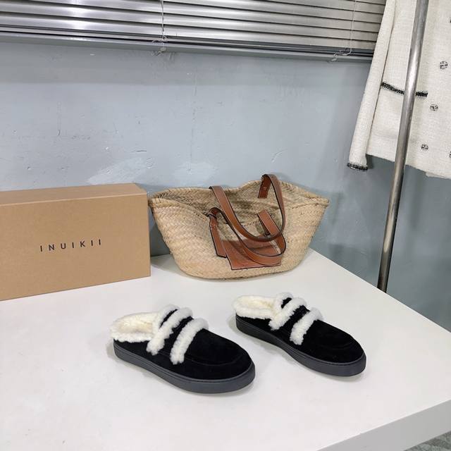 高品质出厂半拖款 ！小众潮牌Inuikii25Ss秋冬新款女士羊皮毛一体保暖羊毛里魔术贴乐福鞋休闲鞋！ 原单最高版本，Zp对比做货！欢迎任意对比！ 鞋面精选进口