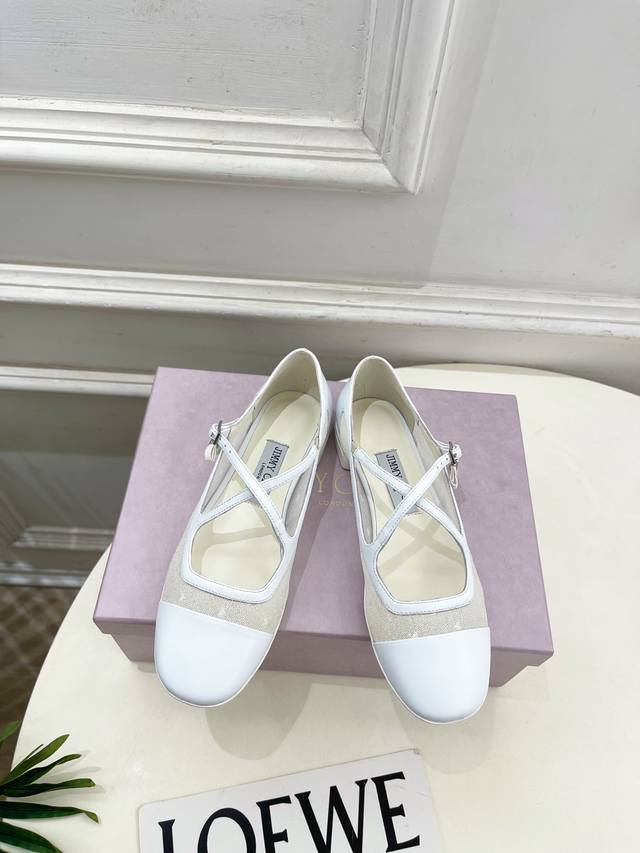 Jimmychoo吉米周 25Ss 2025春夏新品 专柜最新 Eleri Ballerina 网布交叉带芭蕾舞平底鞋 名媛气质款 上脚超级舒适的一款鞋，历久弥