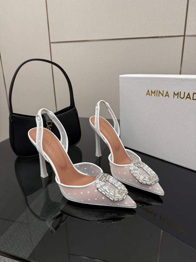 顶级版本钻扣 Amina Muaddi 闪钻 绝美高跟凉鞋 正品1:1 复刻 顶级品质 购买原版 开发 太阳花水钻扣 开模定制 历尽2个月才出来效果 Am今年新