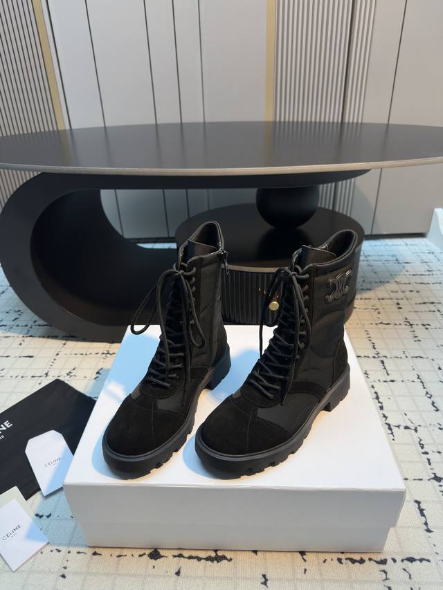 Celin* 秋冬新品玛格丽特马丁靴 中筒靴型，鞋带可调节，能贴合不同脚型；厚底设计，兼具增高与修饰腿型的效果，让腿部线条更显纤细。橡胶大底，抓地力强且耐磨，日