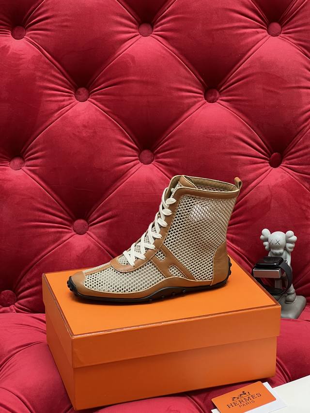 独家实拍 顶级版本 Hermes爱马仕H家 25Ss新款网面 玛丽珍 短靴 丑鞋的时髦 上脚真心不丑 穿上就是时髦人儿 脚感非常舒服又轻便 经典运动风格 网面色