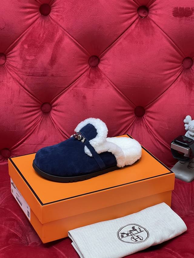 独家实拍 顶级版本 26Ss博肯H经典半拖毛拖鞋 小牛皮鞋 搭配经典镀钯Kelly鞋扣和羊羔毛一体 打造日常优雅风范 居家必备款 上街游行潮流不失优雅款～ 鞋面