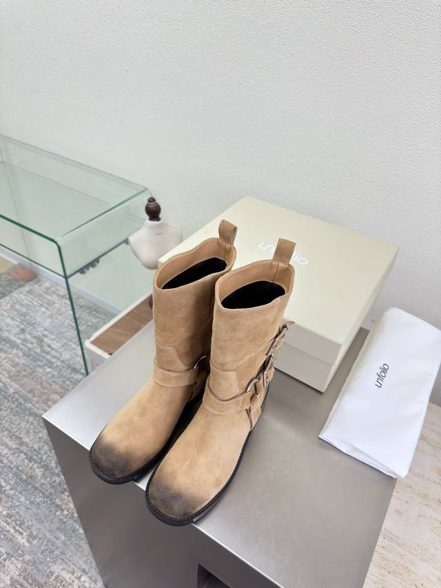 擦色做旧 机车靴 Unfolio精品 短靴 小众设计师25发布会新款 面料选用 驼色高丝光牛绒 内里舒适羊皮里 原版可回收材质收腰流线型橡胶大底 码数 35 3