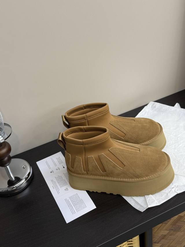 新款太阳花迪普鞋！ Ugg Mini Dipper 迪普女子秋冬栗色经典短筒厚底增高雪地靴 颜色：栗色、芥菜籽 尺码：35-40