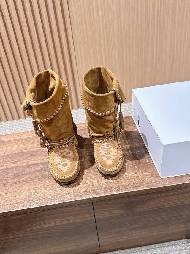 Isabel Marant 伊莎贝尔新款手工编织西部靴 慵懒法欧风，飒爆了 自然舒适洒脱，时髦精最爱！对版进口高丝玛兰混合过去与将来”交织出非洲,印第安,安第列