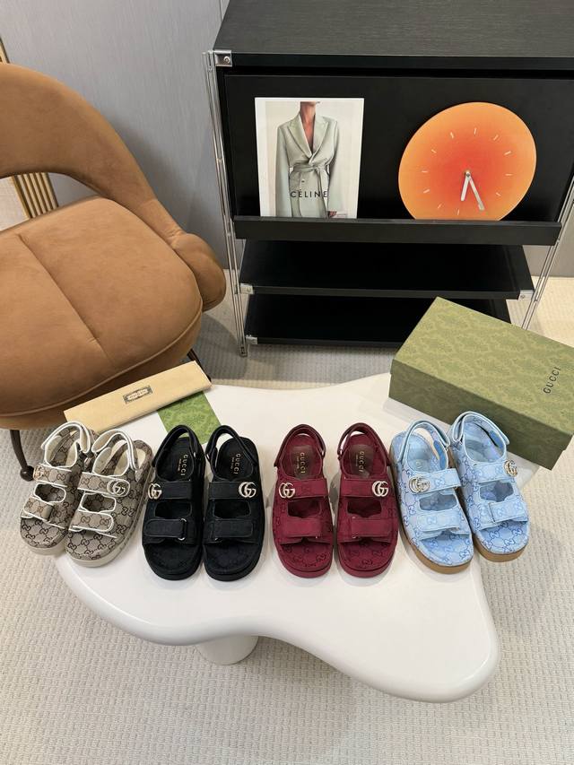 上新啦！女款 ，男款 Gucci2025官网新款魔术贴厚底凉鞋整双鞋子采购Zp开发打造，全部定制材料，独家开模大底，细节全部对版出货，连包装也做到跟正品一样。码