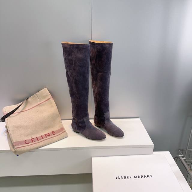 高品质出厂 ！顶级品质Isabel Marant 伊莎贝尔25Ss秋冬简约光面牛反绒圆头平跟长靴系列！满满家族风格的一款经典女款拼接长靴标准的欧美风格代表一个用