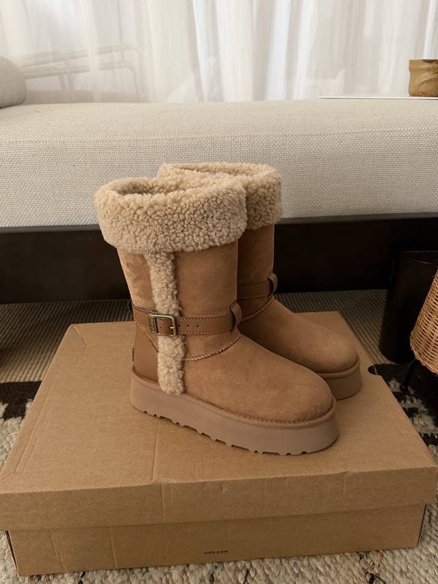 卷毛厚底骑士靴 中筒 颜值超级高的骑士雪地靴系列 3Cm厚底隐形增高 拉长腿型曲线 皮毛一体与泰迪小卷毛的碰撞 秋冬氛围感拉满 必须要安排上！ Size：35