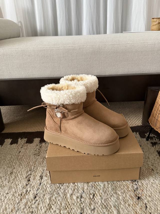 芭蕾系带厚底靴 低筒 鞋口泰迪卷毛超可爱 低筒百搭 拉长腿型 羊皮毛一体 冬季穿搭首选！ Size： 35 40