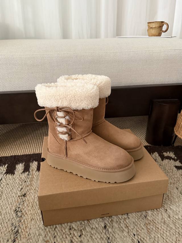 芭蕾系带厚底靴 中筒 鞋口泰迪卷毛超可爱 中筒百搭 拉长腿型 羊皮毛一体 冬季穿搭首选！ Size： 35 40