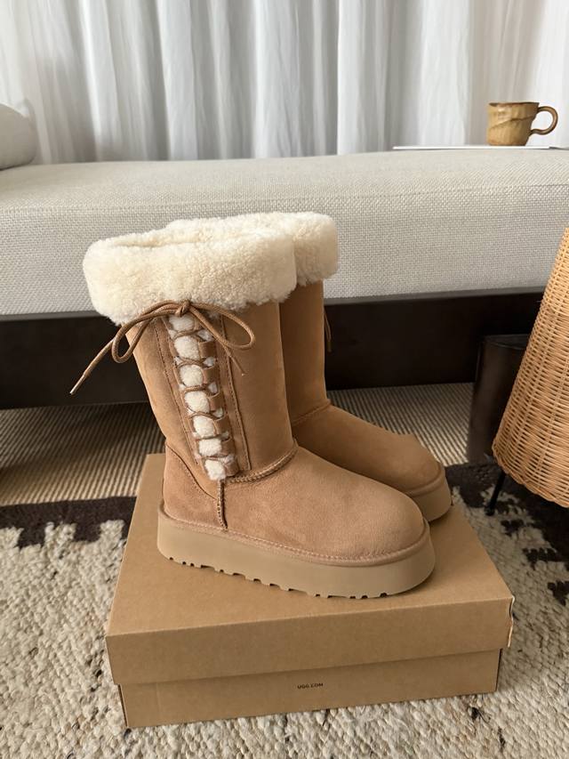 芭蕾系带厚底靴 高筒 鞋口泰迪卷毛超可爱 高筒显瘦 拉长腿型 羊皮毛一体 冬季穿搭首选！ Size： 35 40