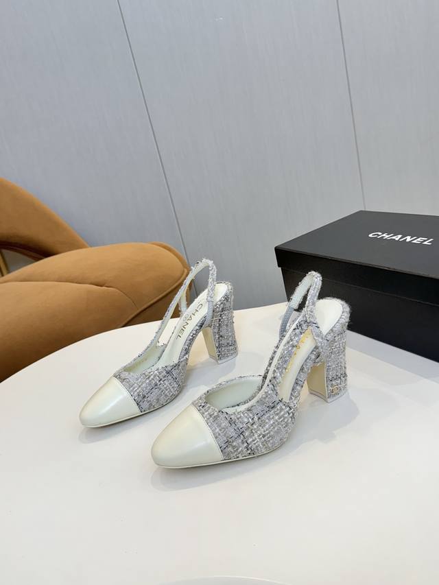 Chan*L经典Slingback小香. 芭蕾舞平底单鞋，平底凉鞋，6.5跟，9.0跟 就像Coco香奈儿女士说的：流行稍纵即逝，但风格永存！这双后空鞋就是香家