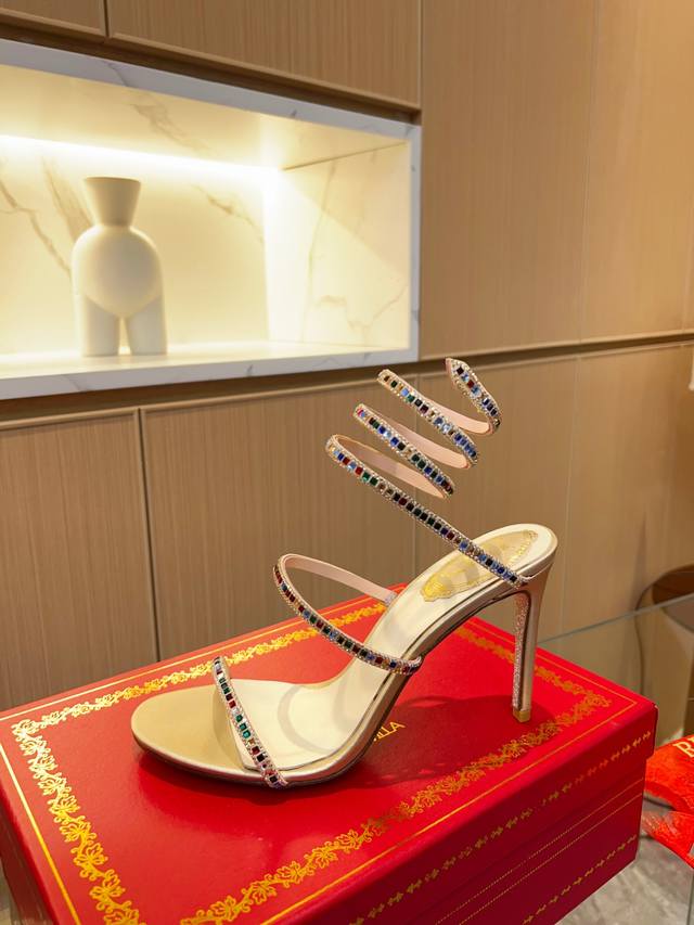Rene Caovilla芮妮 乔薇拉 Rc高版本 春夏爆红系列，魅惑华丽的顶级硬货，Cleo五彩水晶玻璃钻造型凉鞋，年度重量级镇店精品！水晶绑带高跟鞋 全球断