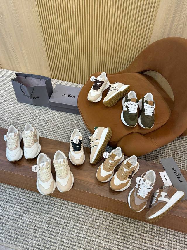 Hogan 霍根 新款转图必爆 H-Stripes系列情侣款厚底老爹鞋飞艇鞋休闲运动鞋。 顶级版本原版购入开发做货 此款H-Stripes系列运动鞋采用撞色高弹