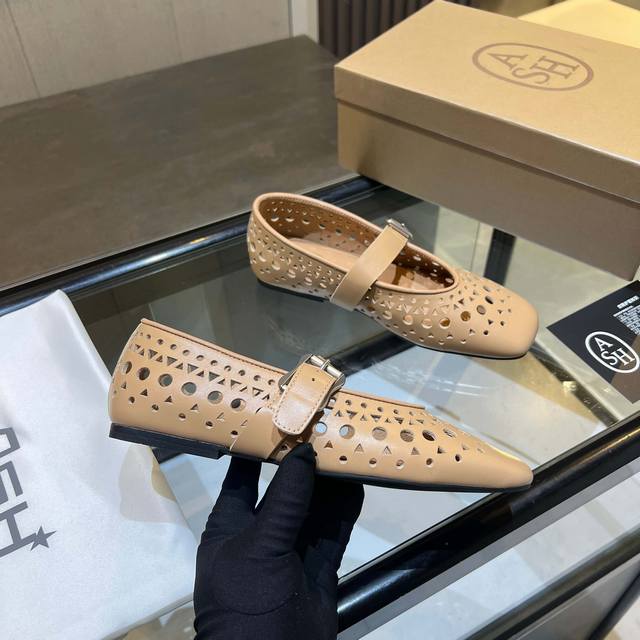 Ash女鞋2025春季新款Brook真皮镂空渔网鞋女平底百搭休闲软底单鞋 面料:牛皮 内里:猪皮 垫脚：羊皮 鞋底:橡胶底 码数：35-40 出厂价pp￥