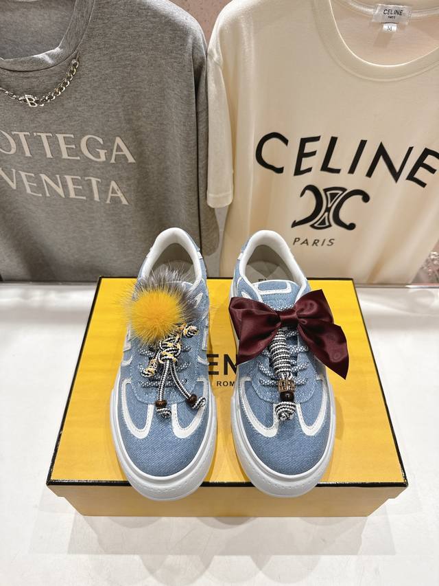 顶级品质新款First 1系列网面系带厚底休闲运动鞋 这双芬迪First 1运动鞋，采用高科技网布与进口牛皮材质拼接 面料：进口牛皮&牛仔布材料 内里：原版定制