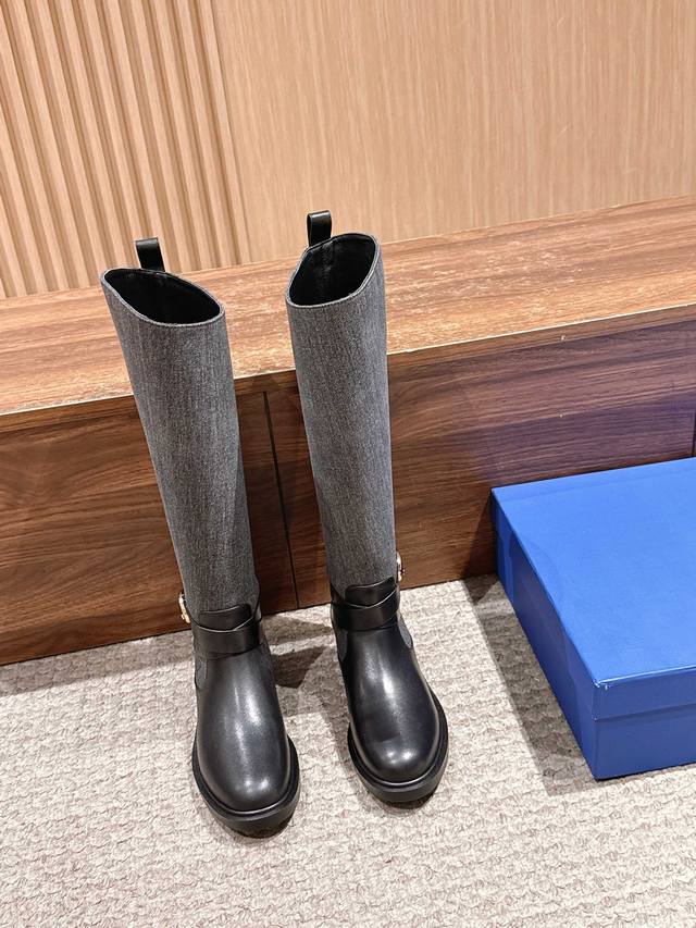 莞产 Stuart Weitzman Sw秋冬新款Bellabeltedboot机车风长筒靴瘦瘦靴骑士靴显瘦又百搭 跟高3.5厘米小粗跟，新手也能轻松穿这个高度