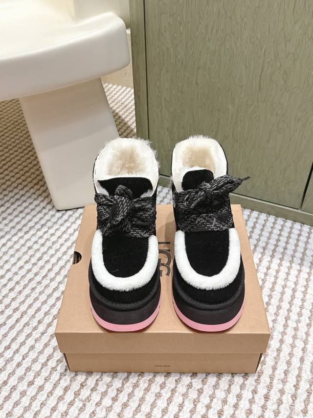 代购级 Ugg 秋季女士舒适厚底一脚蹬休闲 雪地靴 懒人毛毛鞋明星同款 Tazzelle 塔茨勒雪地靴 帮面材质反绒牛皮 内里：羊皮毛一体 鞋底:Eva发泡 S