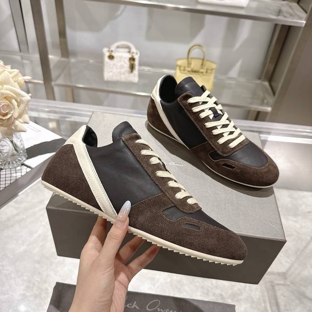 顶级版本 Rick Owens 26Ss 新品德训鞋代购级别高版本Rick Owens 瑞克 欧文斯全粒面小牛皮复古运动鞋休闲 暗黑系薄底 质感细腻，1:1还原