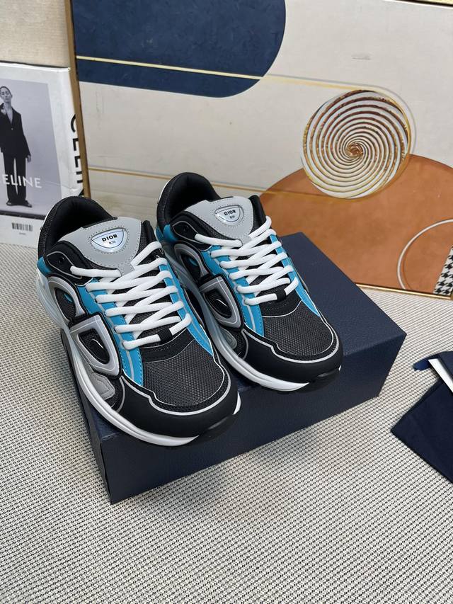 代购品质Dior 迪奥 新款 B30摩登运动鞋 明星同款厚底系带情侣款休闲老爹鞋 立体字母Logo夜光拼色 市面顶级高端版本 面料:进口定制丝绸牛皮拼接网眼织物