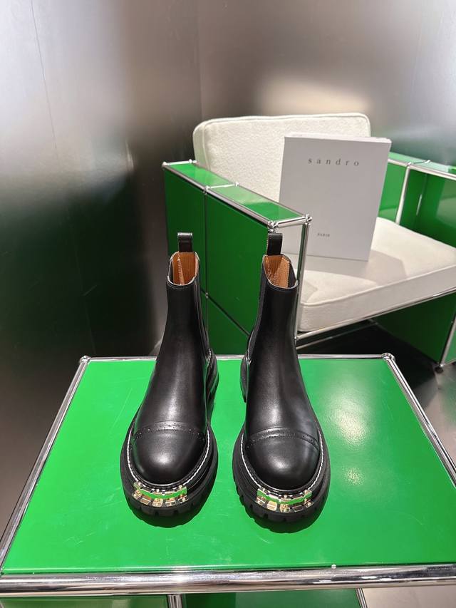 Sandro 桑德罗金属大金牙靴Bv完美平替款 “桑德罗”小红书火爆推荐上脚超级修脚型，超级无敌显腿长腿细鞋头添加金属元素特别帅气俗称大金牙靴！ 码数:35-3