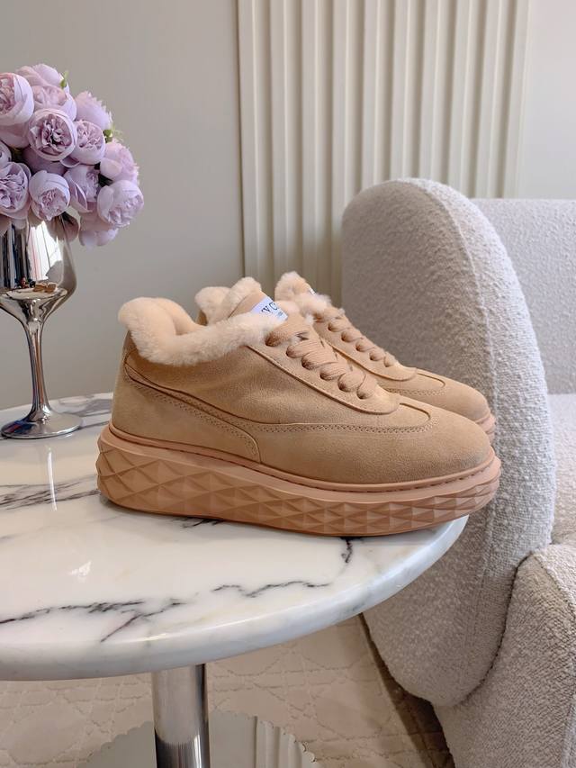 出厂价p Jimmy Cho*新款羊毛保暖休闲鞋 超级厚实保暖 经典百搭款 鞋面牛皮 内里垫脚进口澳洲一体羊皮毛 原版开模大底 尺码35-39 40定做