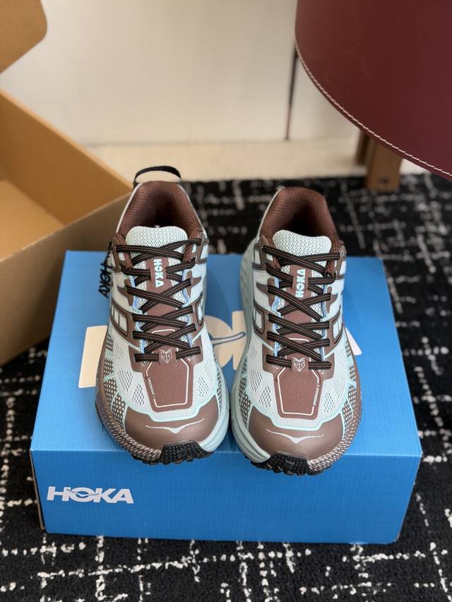 代购级 K Hoka Mafate Speed 2 超轻厚底轻量山地跑步鞋 原装轻量化材料Fresh Foam 超轻量中底全部用料过3C认证滚动平衡科技减少33