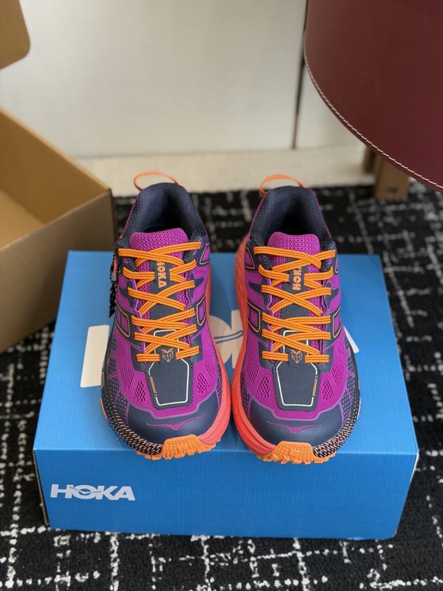 代购级 K Hoka Mafate Speed 2 超轻厚底轻量山地跑步鞋 原装轻量化材料Fresh Foam 超轻量中底全部用料过3C认证滚动平衡科技减少33