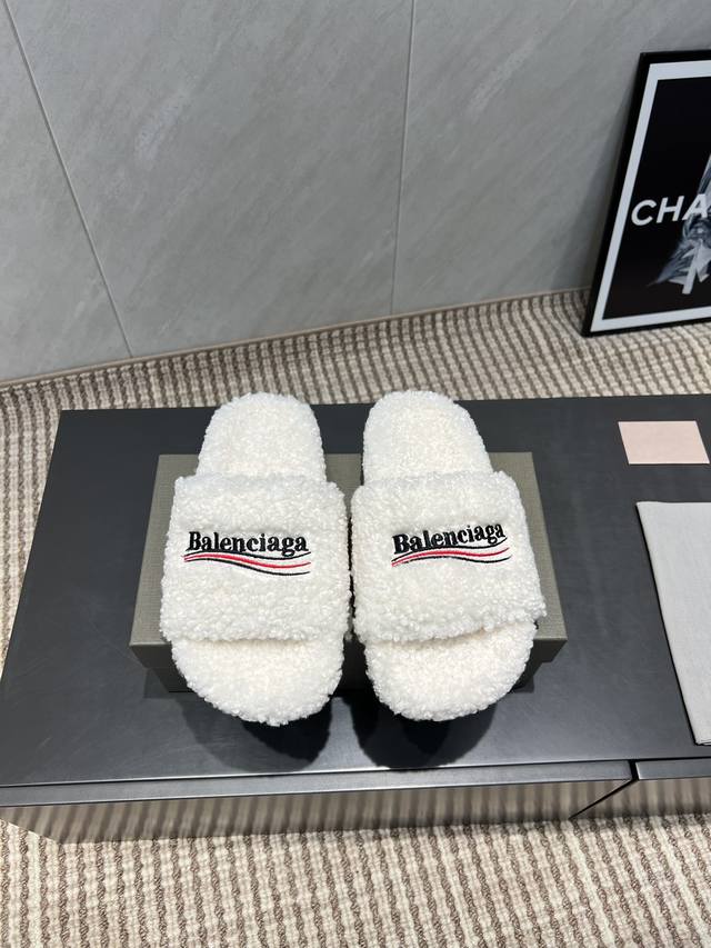 工厂p价p 男款+10 独家顶级版本 备注：真毛 .只接整单.不接散单 Balenciaga巴黎世家25Vs早秋最新爆款情侣毛拖系列 情侣卷织毛毛拖 原版购入开