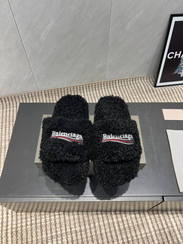 工厂p价p 男款+10 独家顶级版本 备注：真毛 .只接整单.不接散单 Balenciaga巴黎世家25Vs早秋最新爆款情侣毛拖系列 情侣卷织毛毛拖 原版购入开