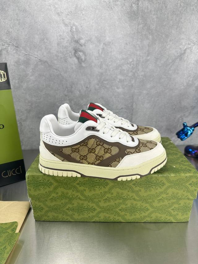 Gucci Ancora 走秀款系列；原版开发顶级版 情侣款复古运动鞋 小白鞋 厚底鞋 饼干鞋 走秀款：明星 网红 小红书等必定种草打Call 头层牛皮面料 穿