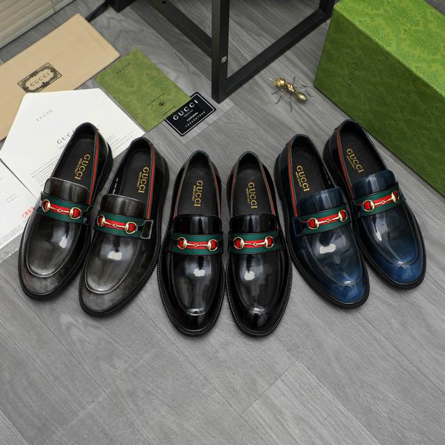 调工厂p价 商品商标：Gucci 古驰 商务套脚皮鞋 正码码数: 39-45 45定做不退换 商品材料：精选漆面牛皮鞋面 牛皮内里 原版橡胶大底