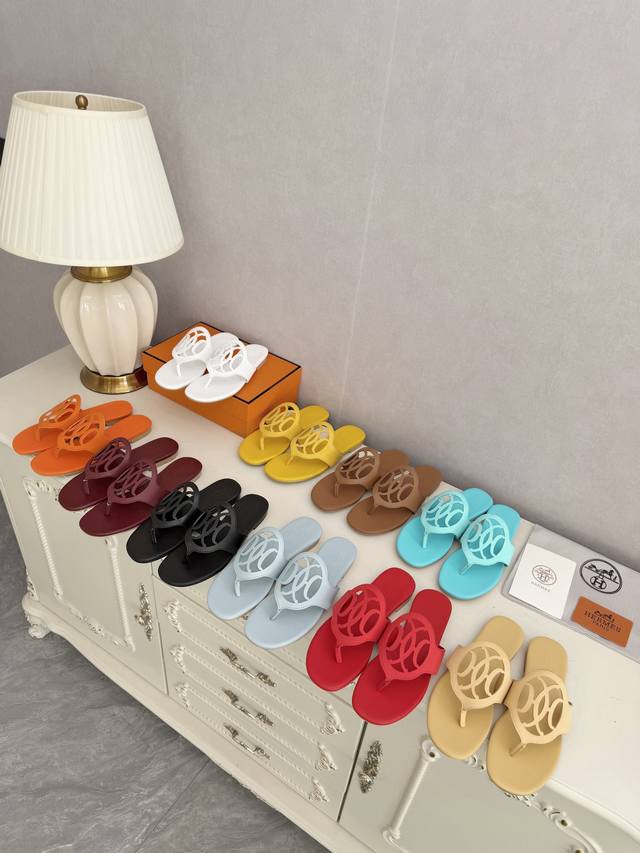 工厂p价 女装女鞋 运动原单早春爱马仕夹脚拖鞋 35-43。35不退换