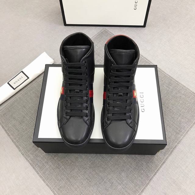 调工厂p价 Gucci Size：38-45 古奇18Fw New Ace 字母Logo 魔术贴高帮鞋，意大利进口原版织带，进口印花调工厂p价pVc原版材质，头