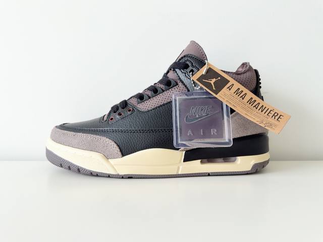 A Ma Maniere X Jordan Air Jordan 3 “Black” 舒适简约 耐磨 中帮 复古篮球鞋 男 女款 黑色 36-47