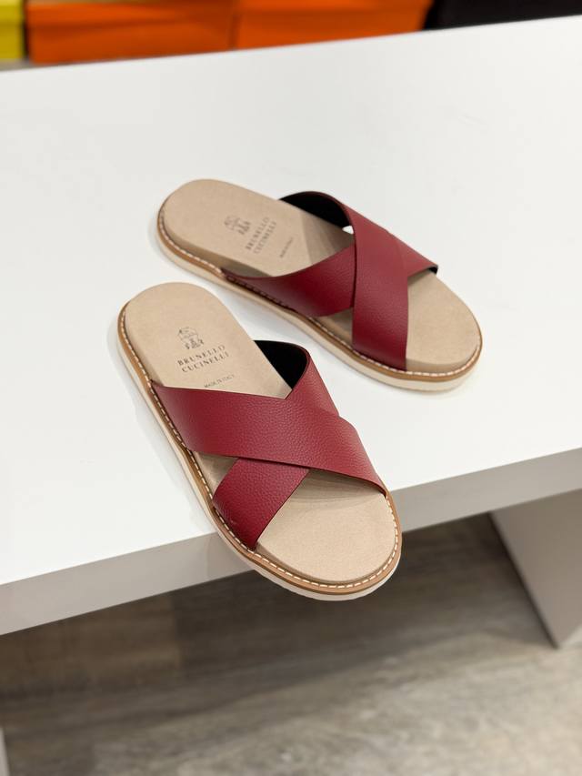 Brunello Cucinelli 布鲁内洛 库奇内利 -高端品质 原单休闲凉拖鞋 -大底：超轻反绒牛皮包水台 Tpu发泡；组合成型大底 -超高品控 做工精细