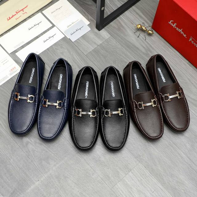 调工厂p价 商品商标：Ferragamo 菲拉格慕 商务休闲套脚鞋 正码码数: 38-46 45.46定做不退换 商品材料：精选 荔纹牛皮鞋面 羊皮内里 原版橡