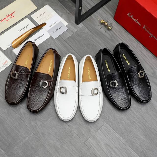 调工厂p价 商品商标：Ferragamo 菲拉格慕 ] 休闲套脚男鞋 正码码数: 38-44 商品材料：精选荔纹牛皮鞋面 羊皮内里 原版橡胶大底