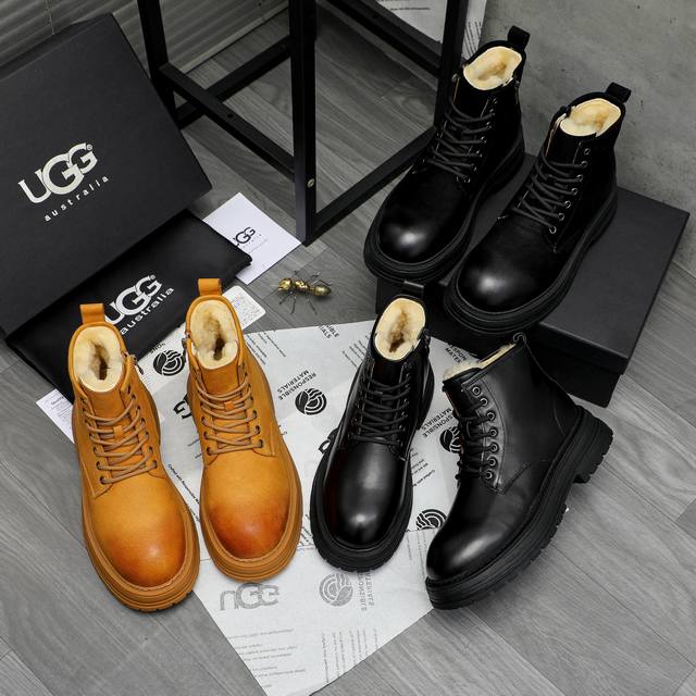 商品商标： Ugg 冬季高帮鞋 正码码数: 38-44 45定做不退换 商品材料：精选优质荔纹擦色牛皮鞋面 真羊毛内里 橡胶大底