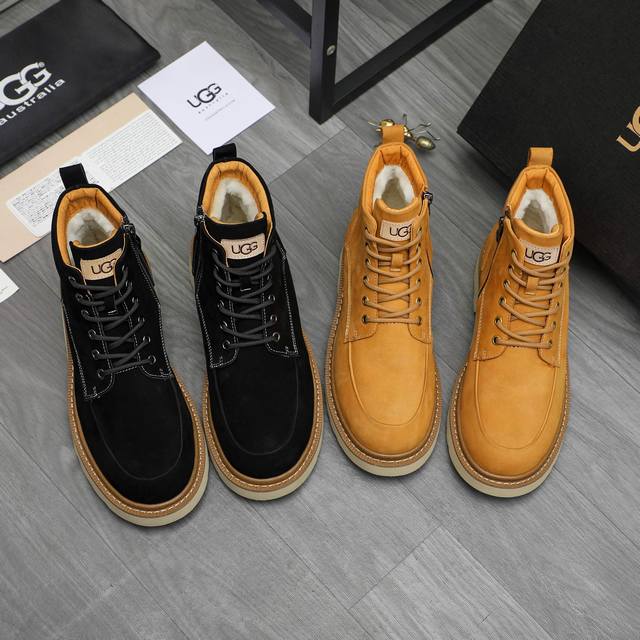 商品商标： Ugg 冬季高帮鞋 正码码数: 39-44 38.45定做不退换 商品材料：精选优质磨砂牛皮鞋面 真羊毛内里 原版橡胶大底