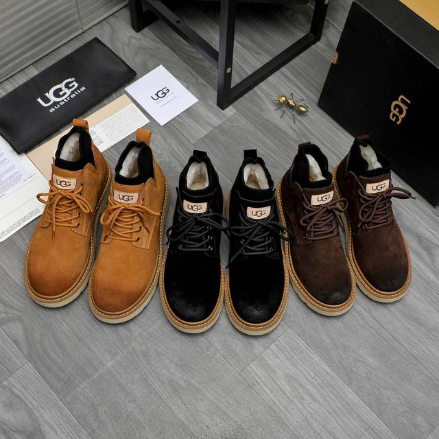 商品商标： Ugg 冬季高帮鞋 正码码数: 39-44 38.45定做不退换 商品材料：精选优质擦色磨砂牛皮鞋面 真羊毛内里 原版橡胶大底