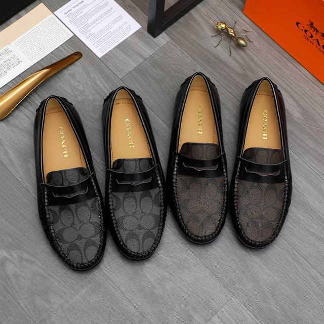 商品商标：Coach 蔻驰 休闲套脚男鞋 正码码数: 38-44 商品材料：精选漆光牛皮拼接经典印花鞋面 羊皮内里 橡胶大底