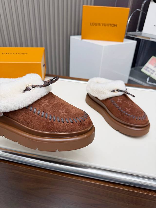 Size：35-42 42订做不退换 Louis Vuitton秋冬最新毛拖 2025Lv走秀款 鞋面：进口高丝光牛皮 内里：毛 里超级暖和 原版开模发泡组合大