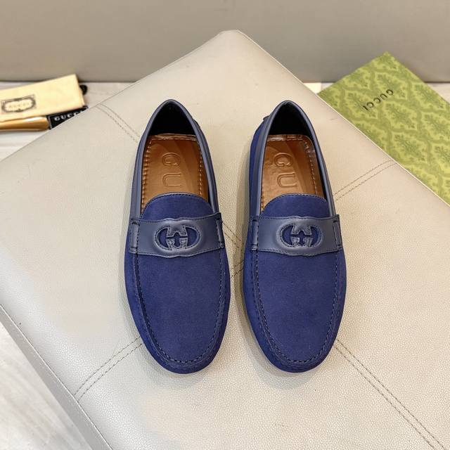 工厂p价 古奇男士豆豆鞋 2025官网同步 高端品质 市场顶级版本 进口头层磨砂皮黑色牛里垫脚水染棕牛里。 黑色进口磨砂皮 尺码38-45