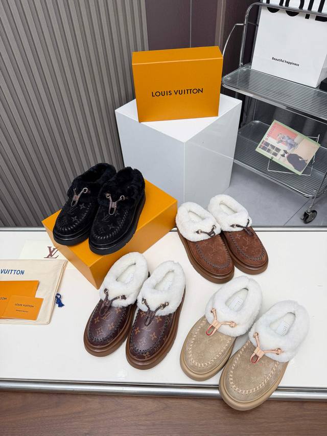 工厂p价 女装女鞋 运动原单 Size：35-42 42订做不退换 Louis Vuitton秋冬最新毛拖 2025Lv走秀款 鞋面：进口高丝光牛皮 内里：毛