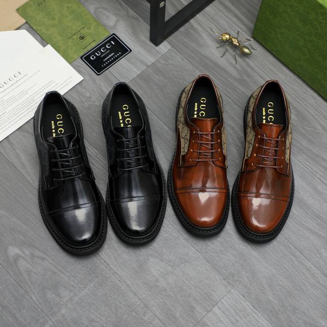 调工厂p价 男装男鞋 运动原单 商品商标：Gucci 古驰 商务休闲皮鞋 正码码数: 38-44 商品材料：精选珠光牛皮拼接鞋面 牛皮内里 原版橡胶大底