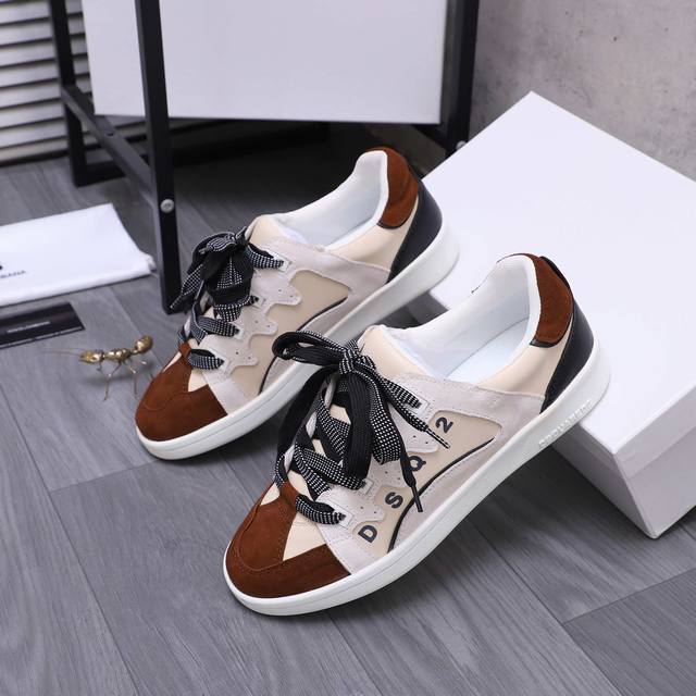 商品商标：Dsquared2 男式休闲鞋 正码码数: 38-46 45.46定做不退换 商品材料：精选牛皮拼接磨砂皮鞋面 网内里 牛皮鞋垫 原版橡胶大底