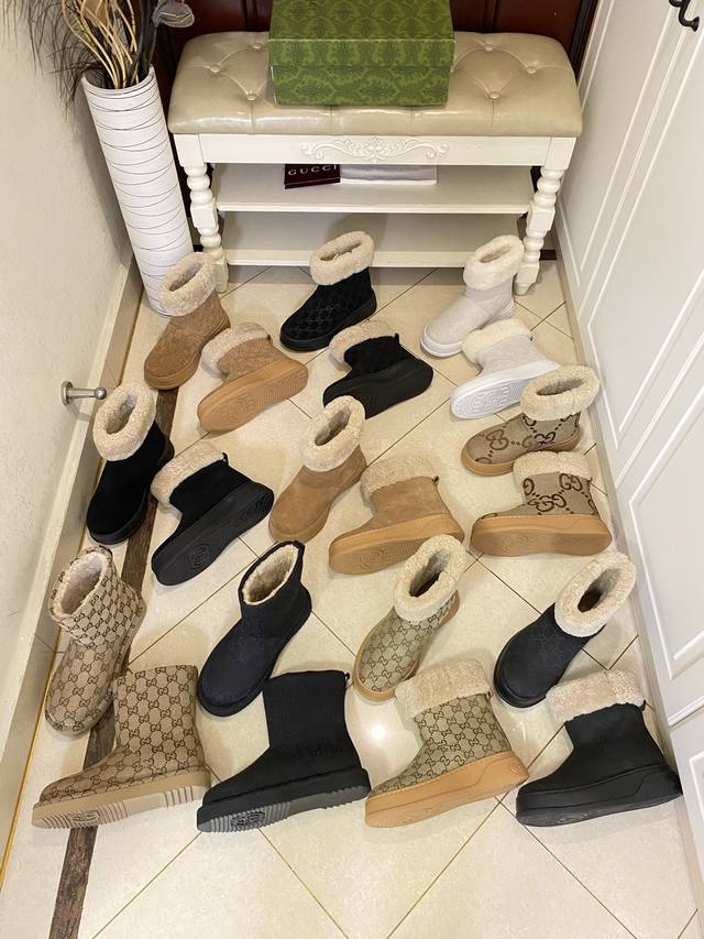 出厂价p ，古奇Gucci新款毛靴，提花布面，羊毛里，橡胶发泡轻质底，36-42码